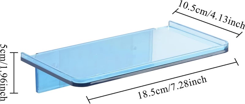 MATIMASU Stick-on Wall Shelf - Small Wall Mounted Adhesive Clear Acrylic Shelf Phone Holder Shelves Wipes Rack for Bathroom,Kitchen,Toilet,Office - Blue - Image 2